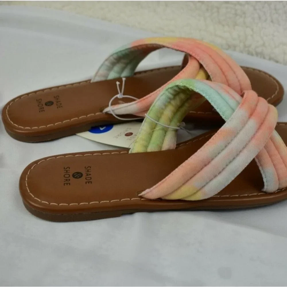 Shade & Shore Perla Crossband Slide Sandals Pink 7 - Picture 1 of 4
